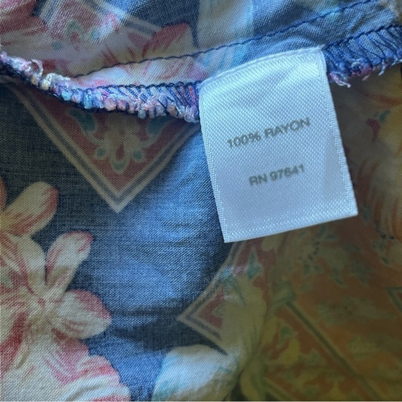 pure Jill Hibiscus Floral SCARF PRINT TANK Lace-Up Neck Lightweight Rayon Top M - Picture 10 of 11